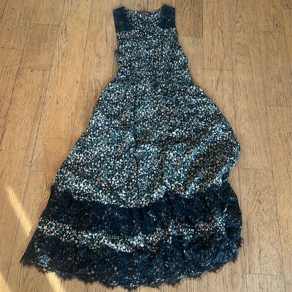 Anthropologie Floral Lace Midi Dress - Black and Pink